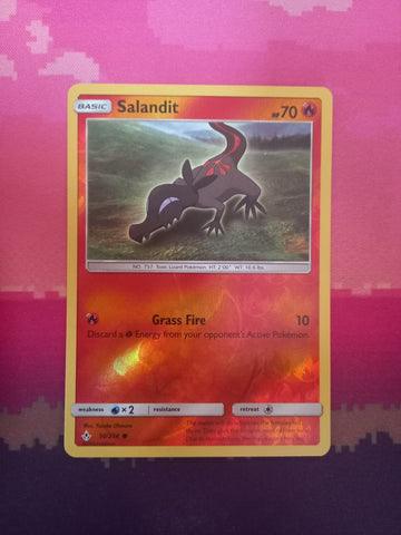 Pokemon card Salandit 30/214 Reverse Holo Unbroken Bonds Near Mint
