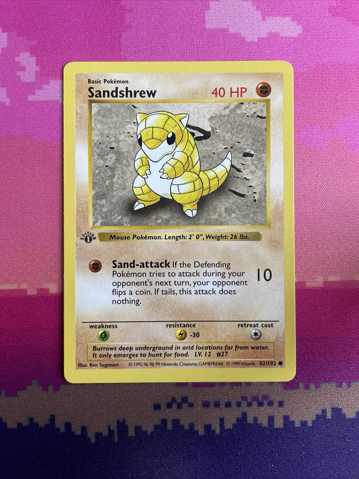 Pokemon Card Sandshrew Shadowless Base Set 1st Edition Common 62/102 Near Mint