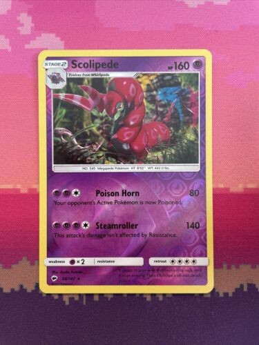 Pokemon Card Scolipede Burning Shadows Reverse Holo Rare 58/147 Near Mint