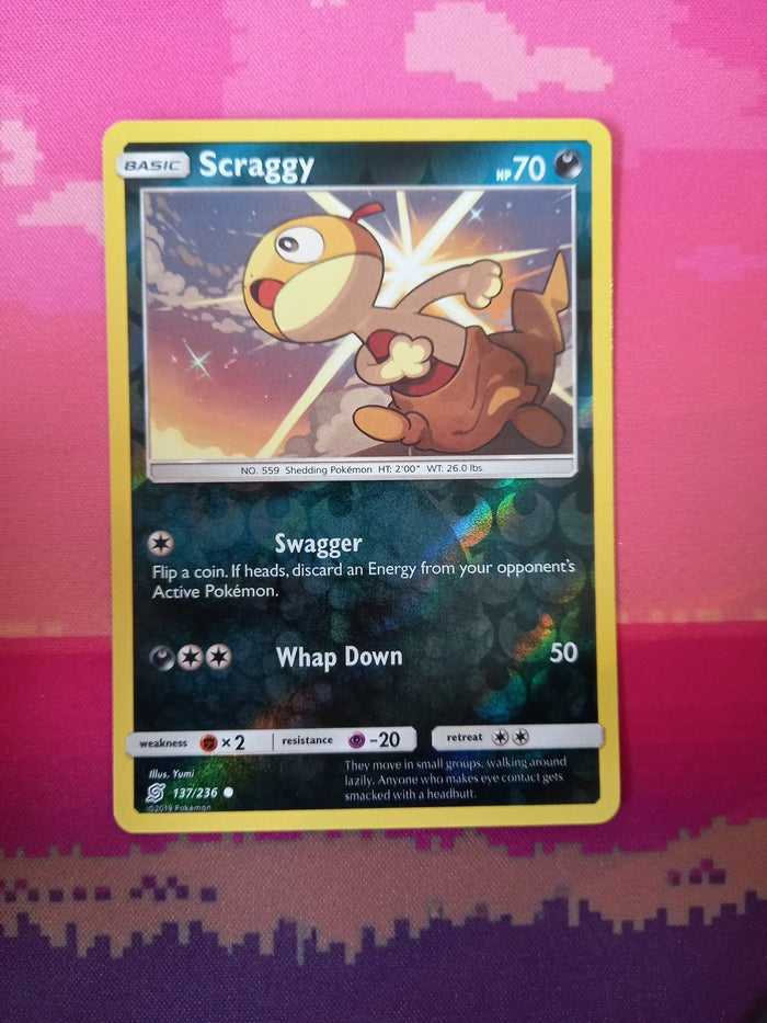 Pokemon Card Scraggy Unified Minds Reverse Holo 137/236 Near Mint
