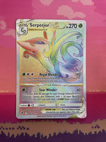 Pokemon Card Serperior VSTAR 196/195 Secret Rare Silver Tempest Near Mint