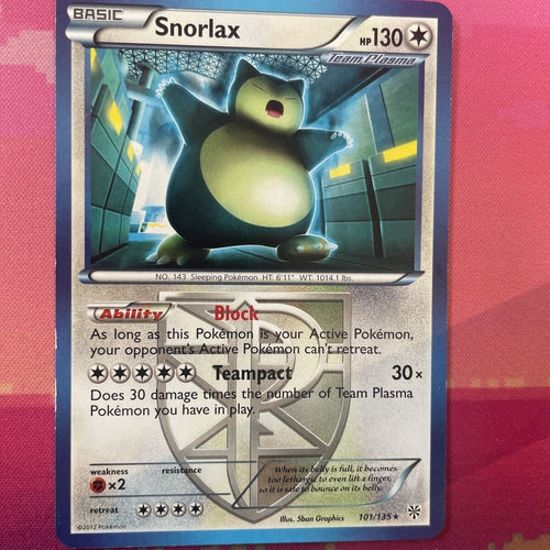 Pokemon Card Snorlax Plasma Storm Rare 101/135 Near Mint
