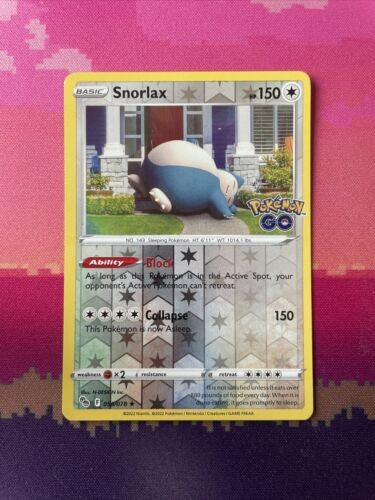 Pokemon Card Snorlax Pokemon Go Reverse Holo Rare 055/078 Near Mint