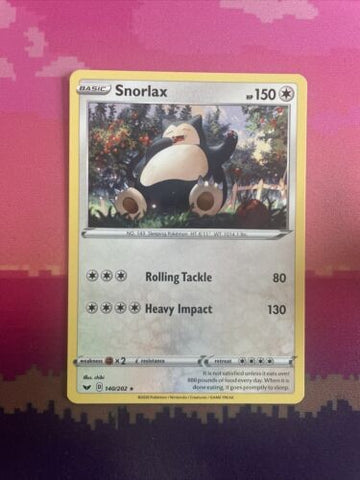 Pokemon Card Snorlax Sword & Shield Rare 140/202 Near Mint
