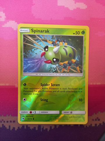 Pokemon Card Spinarak Lost Thunder Reverse Holo Common 9/214 Near Mint