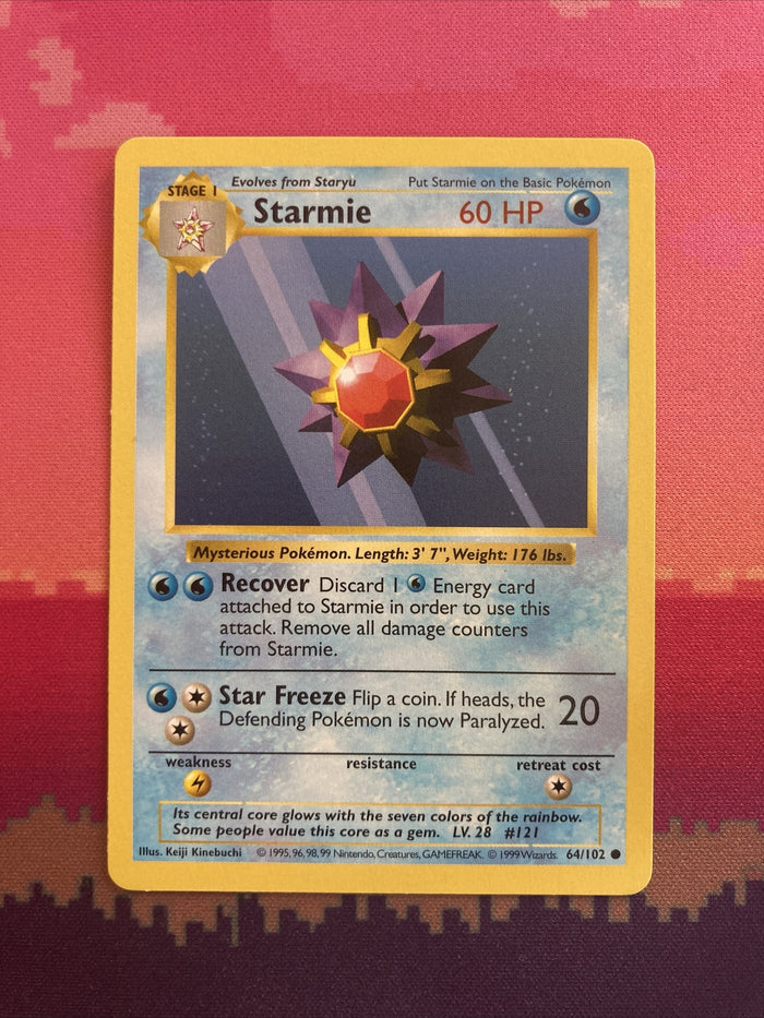 Pokemon Card Starmie Shadowless Base Set Common 64/102 Near Mint
