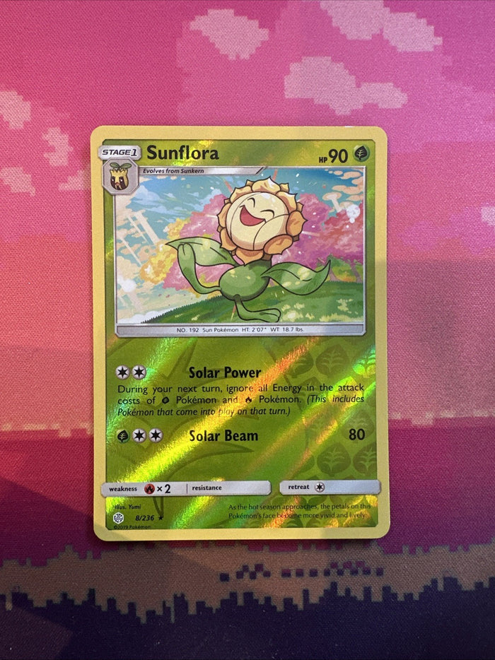 Pokemon Card Sunflora Cosmic Eclipse Reverse Holo Rare 8/236 Near Mint