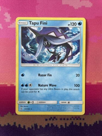 Pokemon Card Tapu Fini Unified Minds Rare 53/236 Near Mint