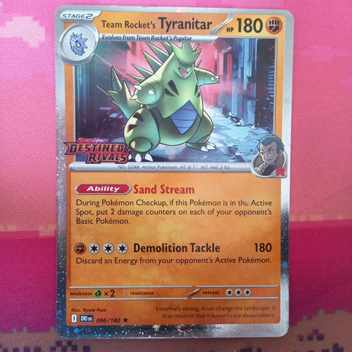 Pokemon Card Team Rocket's Tyranitar 096/182 Destined Rivals STAMPED Near Mint