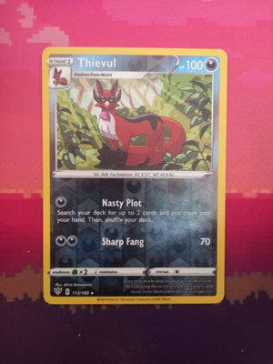 Pokemon Card Thievul Darkness Ablaze Reverse Holo Rare 113/189 Near Mint