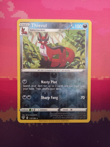 Pokemon Card Thievul Darkness Ablaze Reverse Holo Rare 113/189 Near Mint