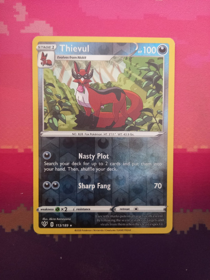 Pokemon Card Thievul Darkness Ablaze Reverse Holo Rare 113/189 Near Mint