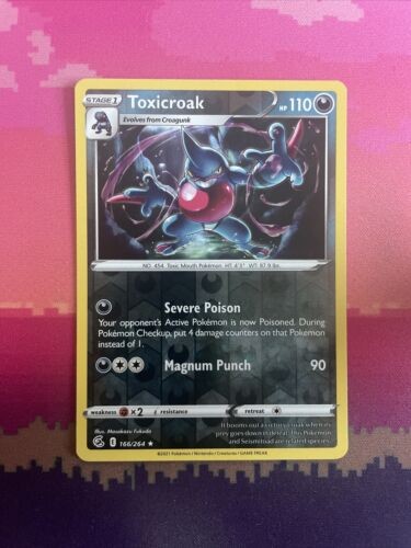 Pokemon Card Toxicroak Fusion Strike Reverse Holo Rare 166/264 Near Mint