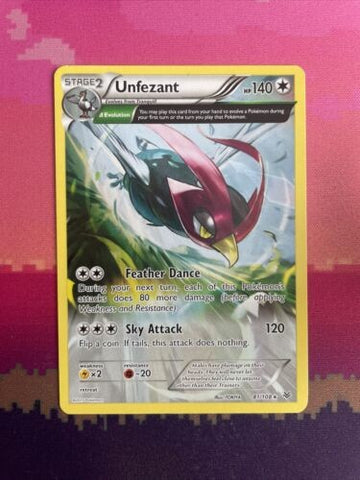 Pokemon Card Unfezant Roaring Skies Rare 81/108 Near Mint