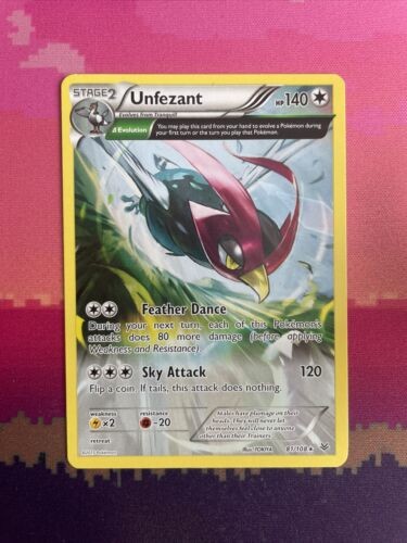 Pokemon Card Unfezant Roaring Skies Rare 81/108 Near Mint
