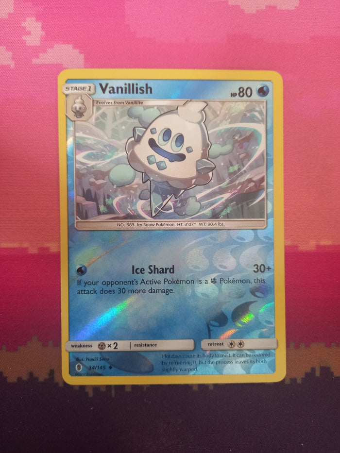 Pokemon card Vanillish 34/145 Reverse Holo Guardians Rising Near Mint