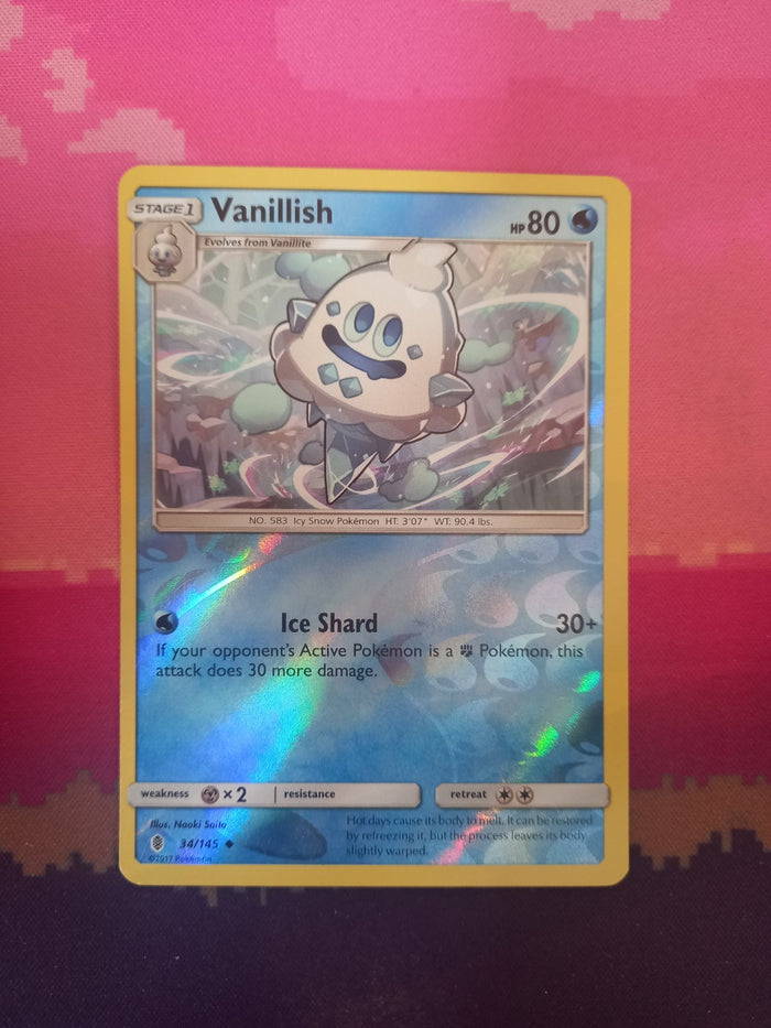 Pokemon card Vanillish 34/145 Reverse Holo Guardians Rising Near Mint