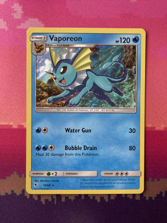 Pokemon Card Vaporeon Hidden Fates Holo Rare 18/68 Near Mint