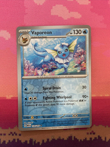 Pokemon Card Vaporeon Scarlet & Violet 151 Reverse Holo Rare 134/165 Near Mint