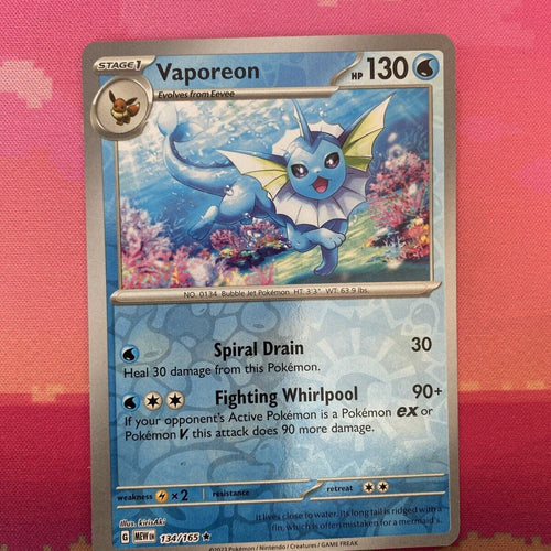 Pokemon Card Vaporeon Scarlet & Violet 151 Reverse Holo Rare 134/165 Near Mint