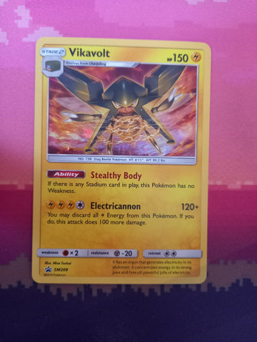 Pokemon Card Vikavolt Sun & Moon Black Star Promo Cosmo Holo SM208 Near Mint