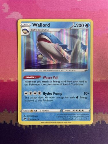 Pokemon Card Wailord Vivid Voltage Holo Rare 032/185 Near Mint
