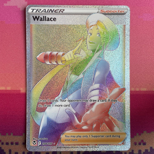 Pokemon Card Wallace 208/195 Rainbow Rare Silver Tempest Near Mint