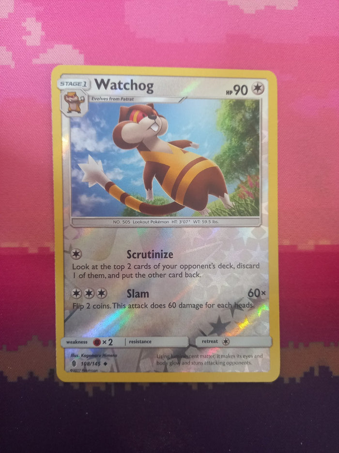 Pokemon card Watchog 108/145 Reverse Holo Guardians Rising Near Mint