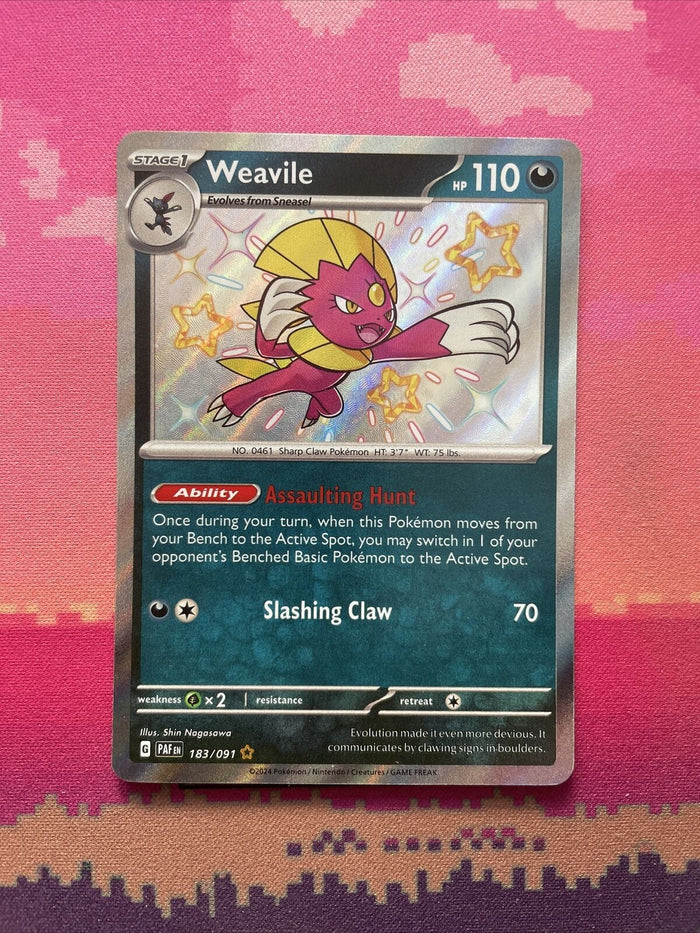 Pokemon Card Weavile 183/091 Shiny Paldean Fates Near Mint