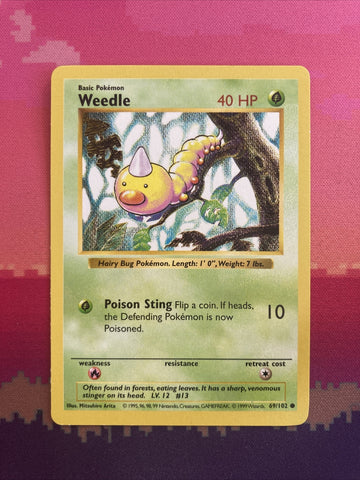 Pokemon Card Weedle Shadowless Base Set Common 69/102 Near Mint