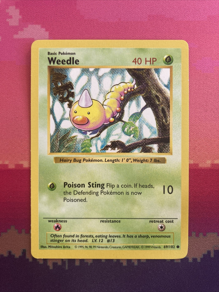 Pokemon Card Weedle Shadowless Base Set Common 69/102 Near Mint