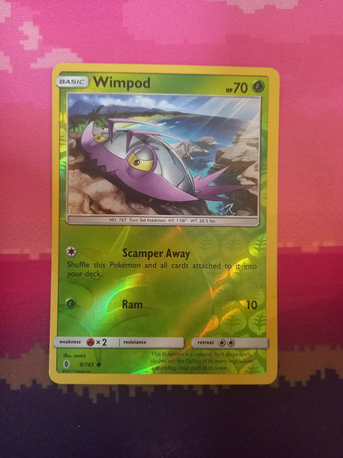 Pokemon card Wimpod 8/145 Reverse Holo Guardians Rising Near Mint