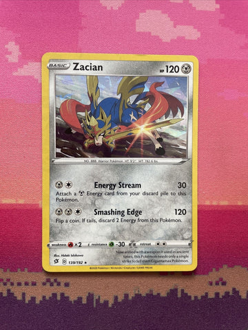 Pokemon Card Zacian Rebel Clash Cracked Ice Holo Rare 139/192 Near Mint