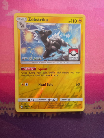 Pokemon Card Zebstrika 2nd Place Pokemon League 82/214 Near Mint