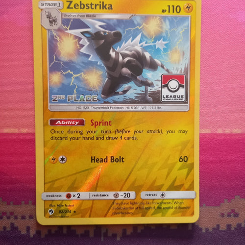 Pokemon Card Zebstrika 2nd Place Pokemon League 82/214 Near Mint