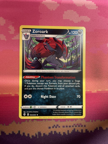 Pokemon Card Zoroark Evolving Skies Rare 103/203 Near Mint