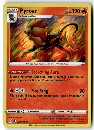 Pokemon Card Pyroar LP SWSH11: Lost Origin Holo Rare 029/196