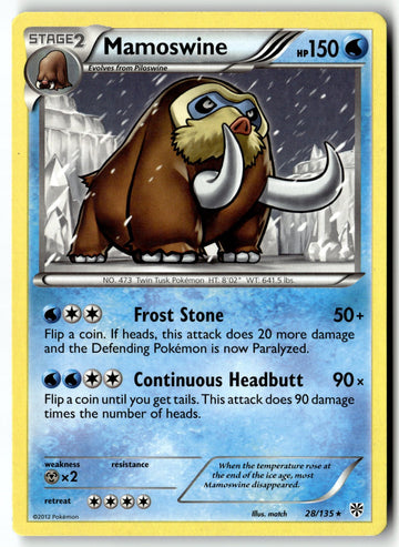 Pokemon Card Mamoswine LP Plasma Storm Rare 28/135