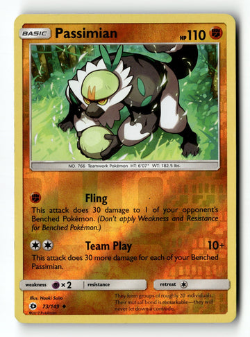 Pokemon Card Passimian Reverse Holo LP SM Base Set 73/149