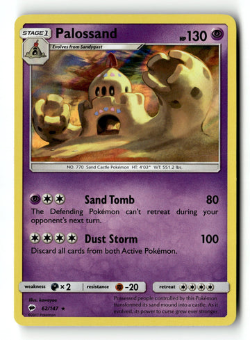 Pokemon Card Palossand Holo LP SM - Burning Shadows 62/147