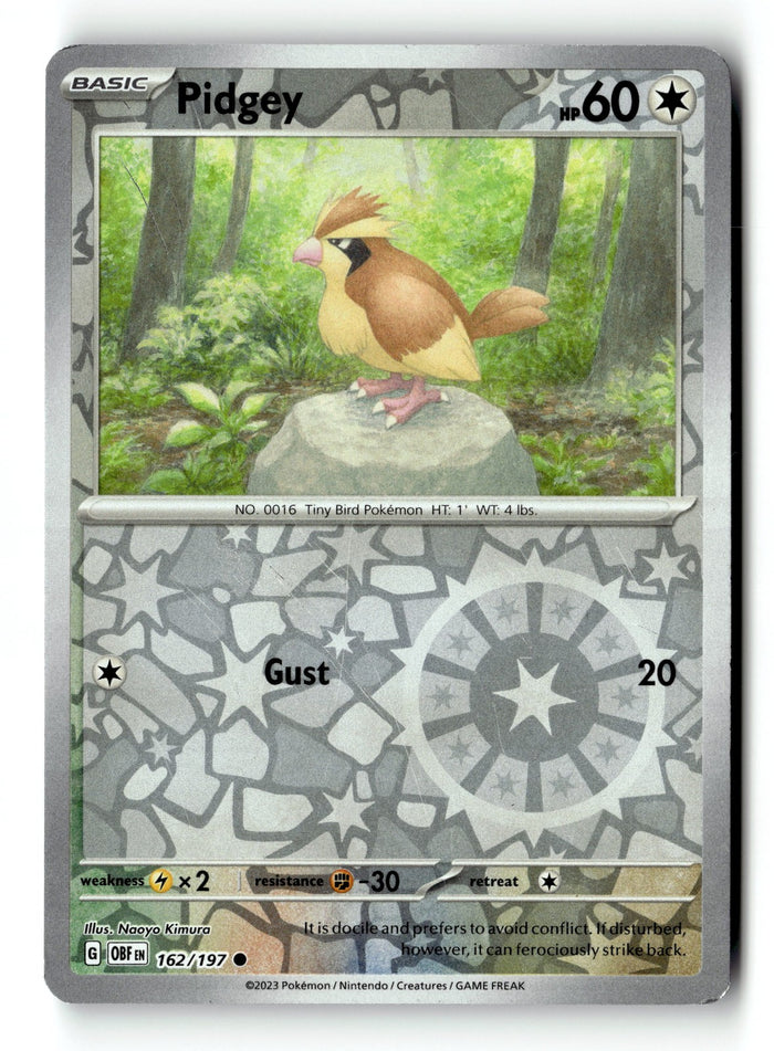 Pokemon Card Pidgey Reverse Holo LP SV03: Obsidian Flames 162/197