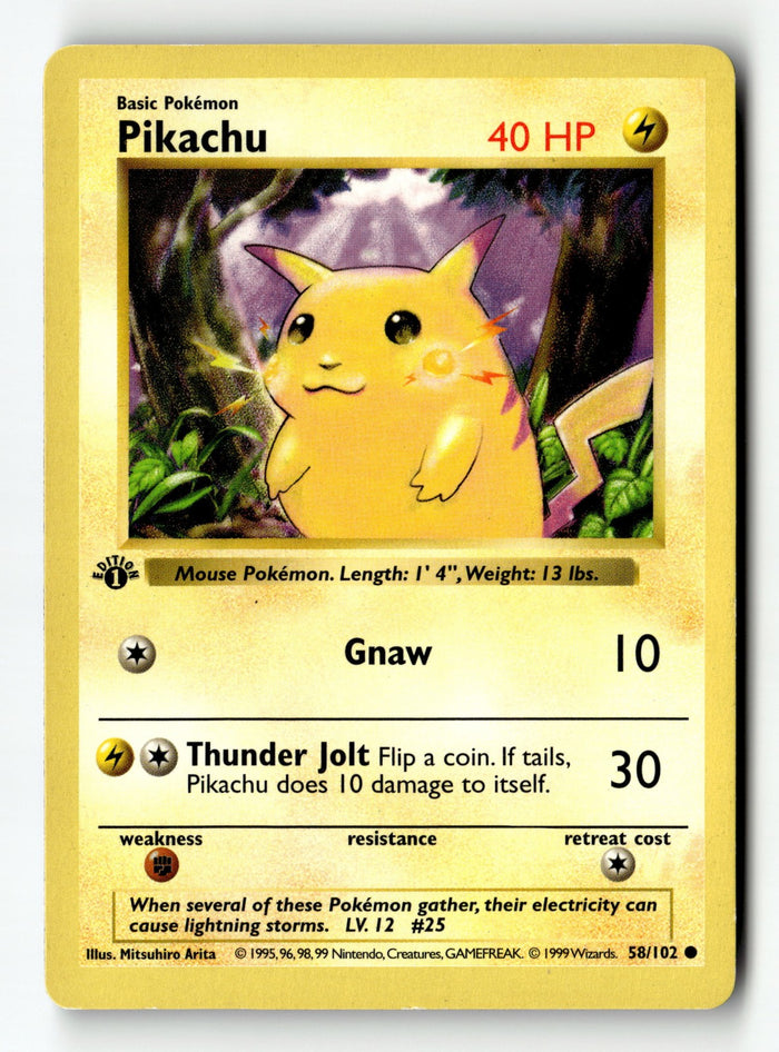 Pokemon Card Pikachu 1st Edition LP Base Set Shadowless 58/102