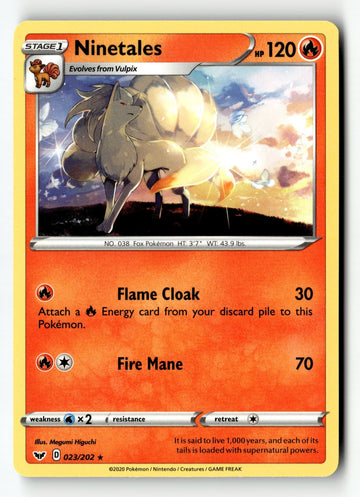 Pokemon Card Ninetales Normal LP SWSH01: Sword & Shield Base Set 023/202