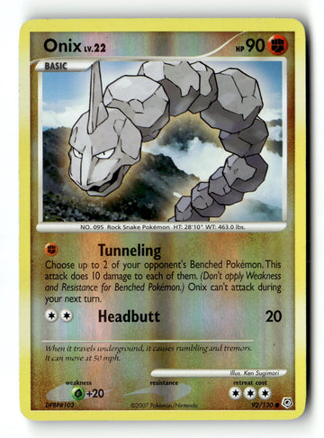 Pokemon Card Onix Reverse Holo LP Diamond and Pearl 92/130