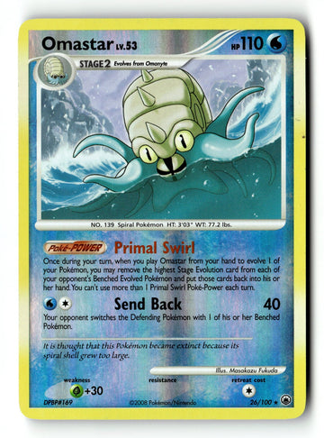 Pokemon Card Omastar Reverse Holo LP Majestic Dawn 26/100
