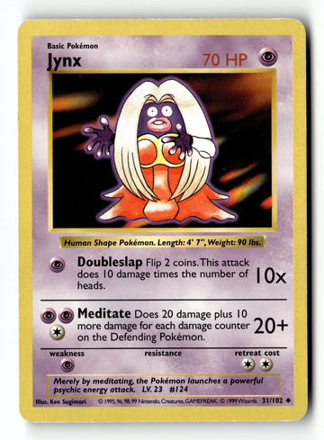Pokemon Card Jynx Shadowless LP Base Set 031/102
