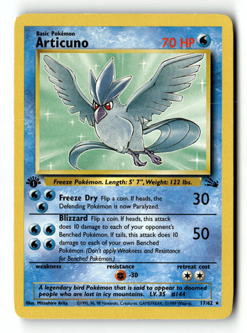 Pokemon Card Articuno LP Fossil 1st Edition Rare 17/62