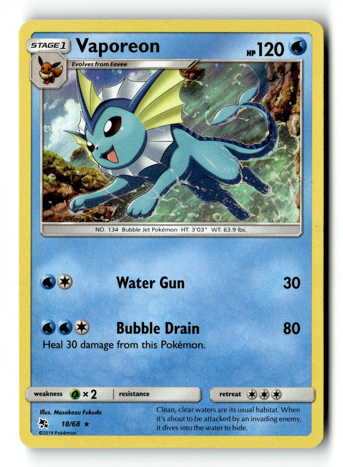 Pokemon Card Vaporeon Holo LP Hidden Fates 18/68