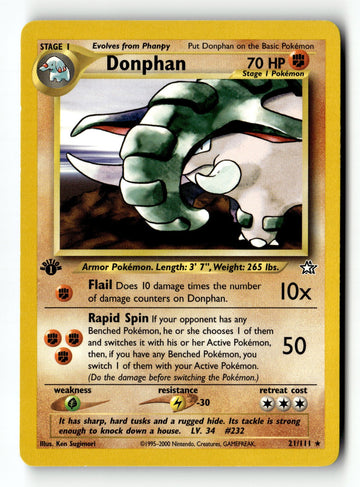 Pokemon Card Donphan LP Neo Genesis 1st Edition Rare 021/111