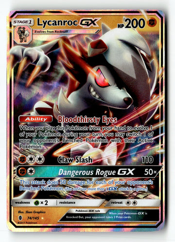 Pokemon Card Lycanroc GX LP SM - Guardians Rising Ultra Rare 74/145